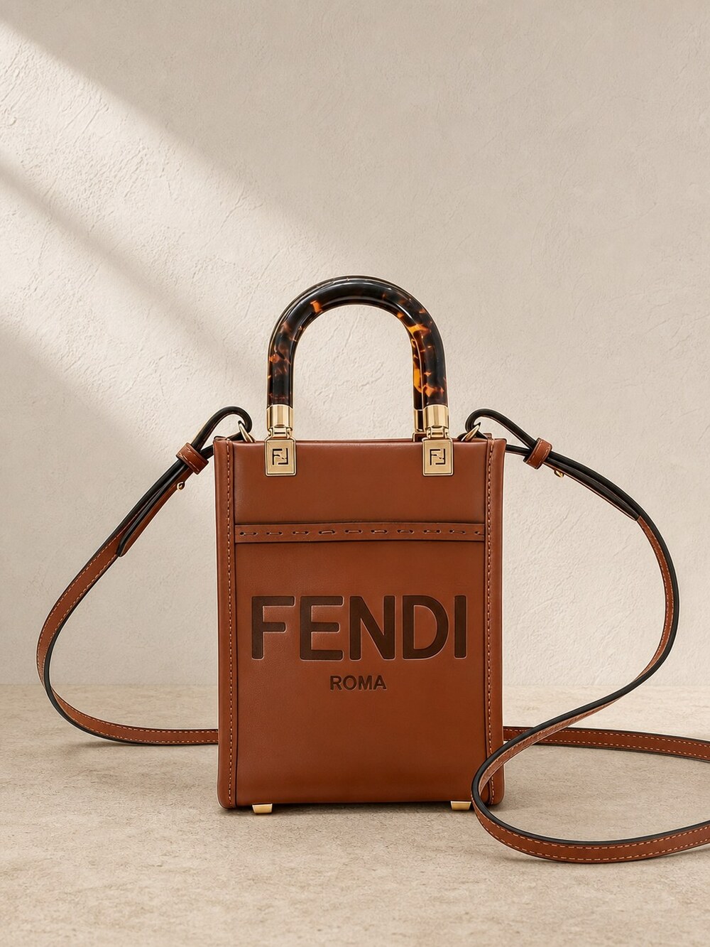 Fendi Brown Calfskin Mini Shopper | Sunshine
